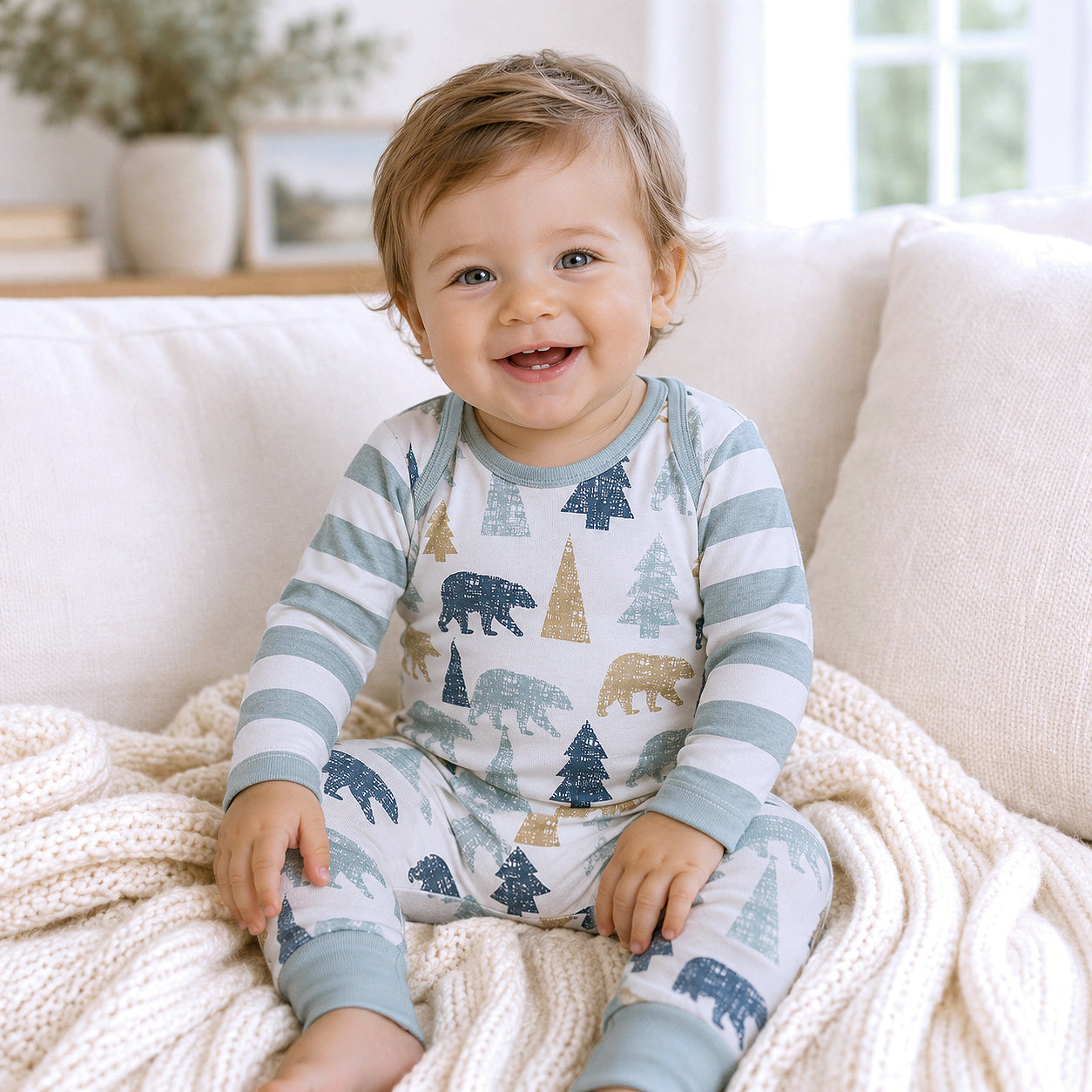 Cotton Baby Boy Romper - Bear Mountain Print