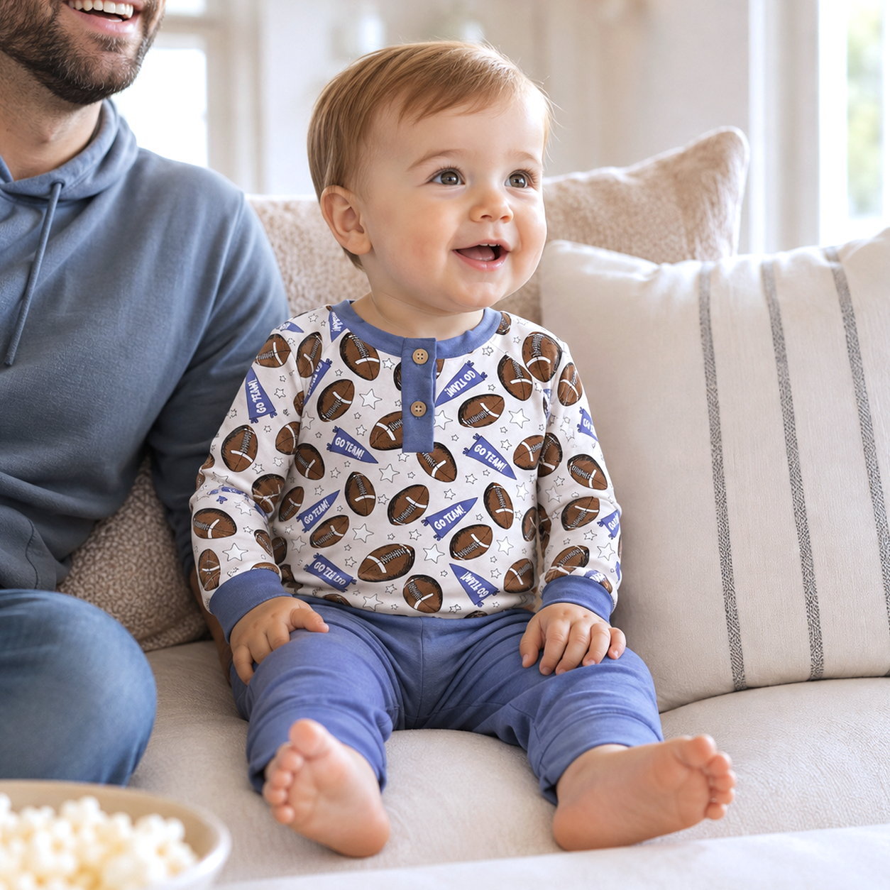 Baby two-piece set with a Henley tee and matching pants in a football theme