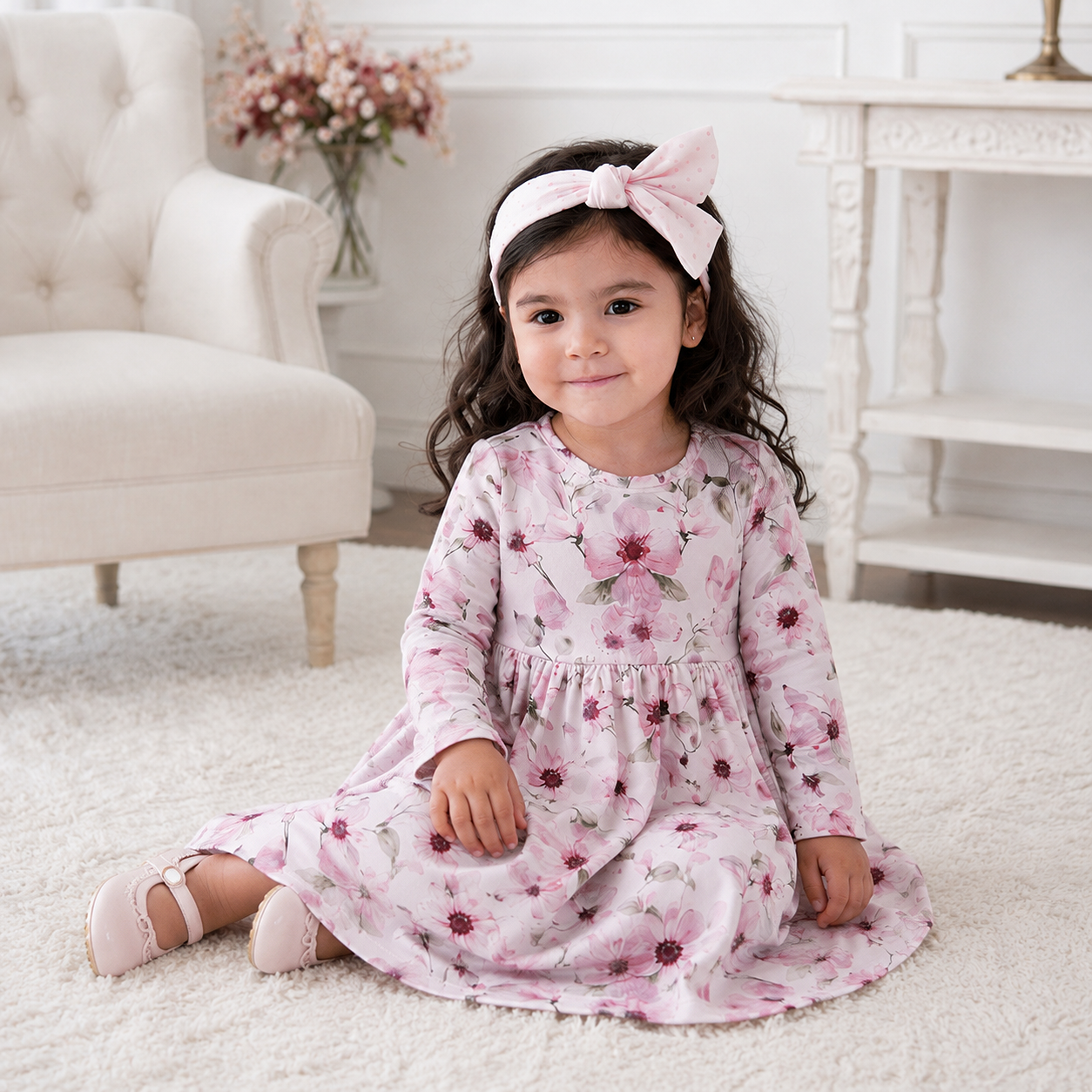 Watercolor Floral Girls Dress - Soft Bamboo Jersey