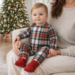 Plaid Baby Christmas Zipper Romper With Convertible Cuffs by Tesa Babe
