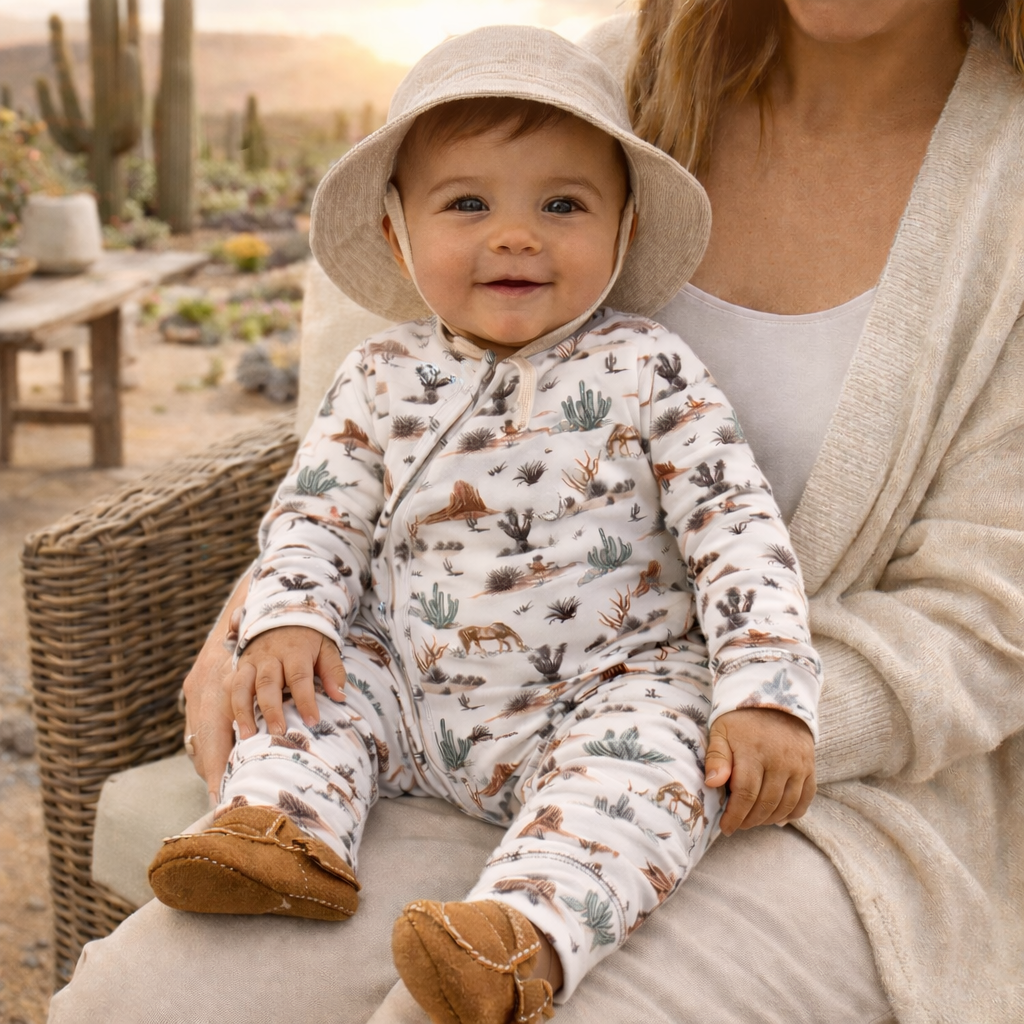 Baby Zipper Romper – Soft Bamboo Cactus Trails Pajamas by Tesa Babe at Everetts Place