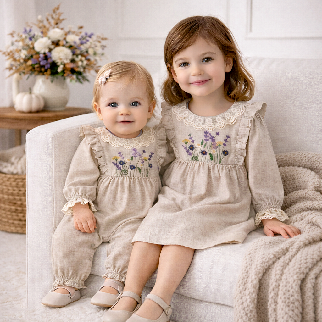Embroidered Wildflower Linen Dress With Lace Trim by Tesa Babe