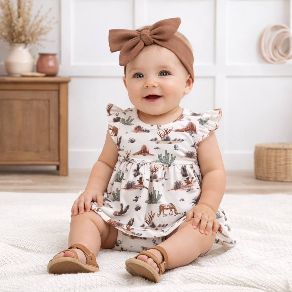 Baby Girl Skirted Bodysuit – Soft Bamboo Cactus Trails by Tesa Babe at Everetts Place