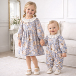 Blue Floral Vintage Linen Baby Romper With Lace Collar by Tesa Babe