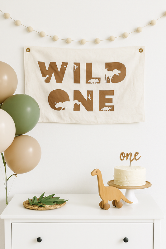 Wild One First Birthday Canvas Banner Dinosaur Theme Little Joy Co. Everetts Place: Online Boutique