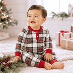 Baby Christmas Plaid Henley Bamboo Romper by Tesa Babe
