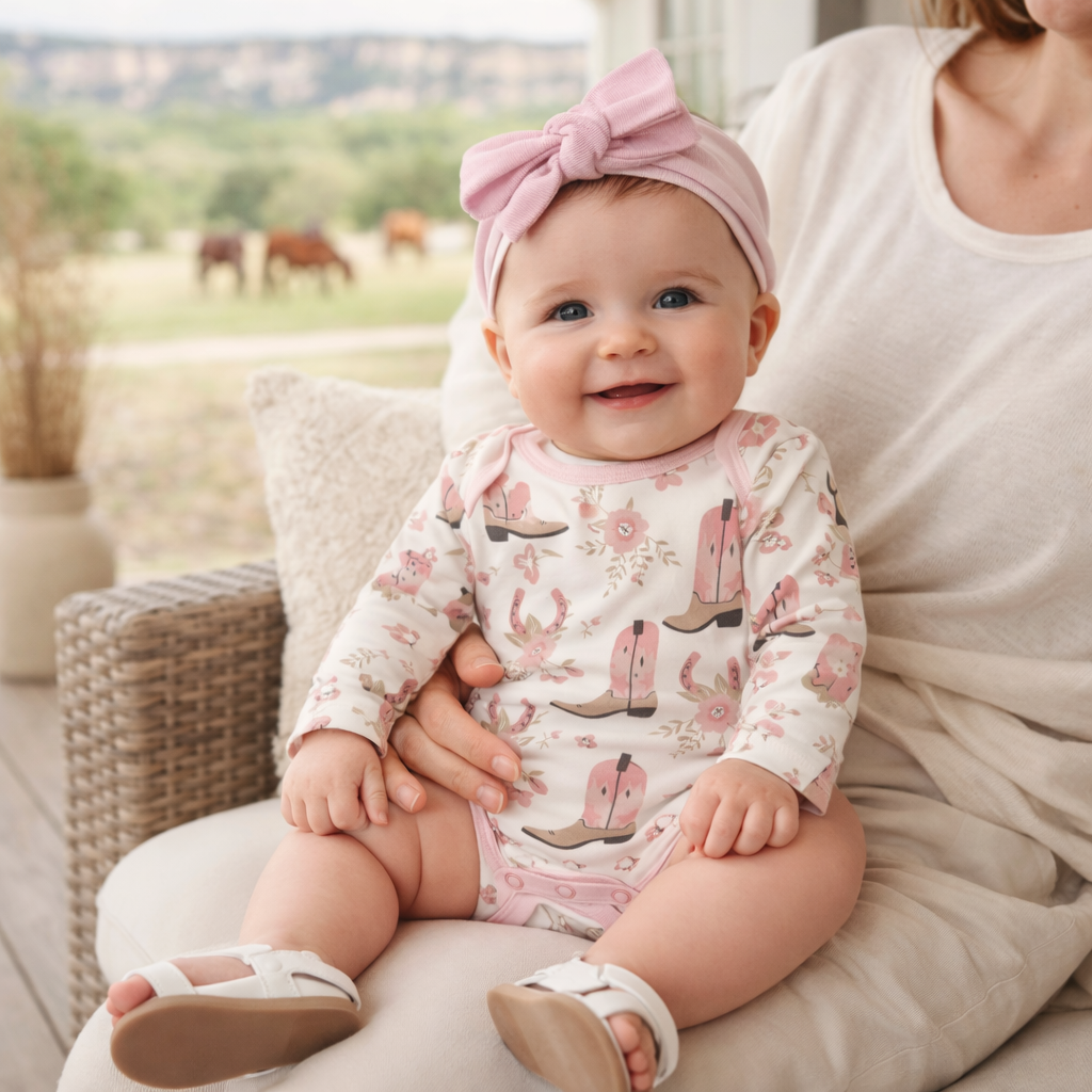 Cowgirl Boots Baby Bodysuit – Cotton Western Print by Tesa Babe at Everetts Place