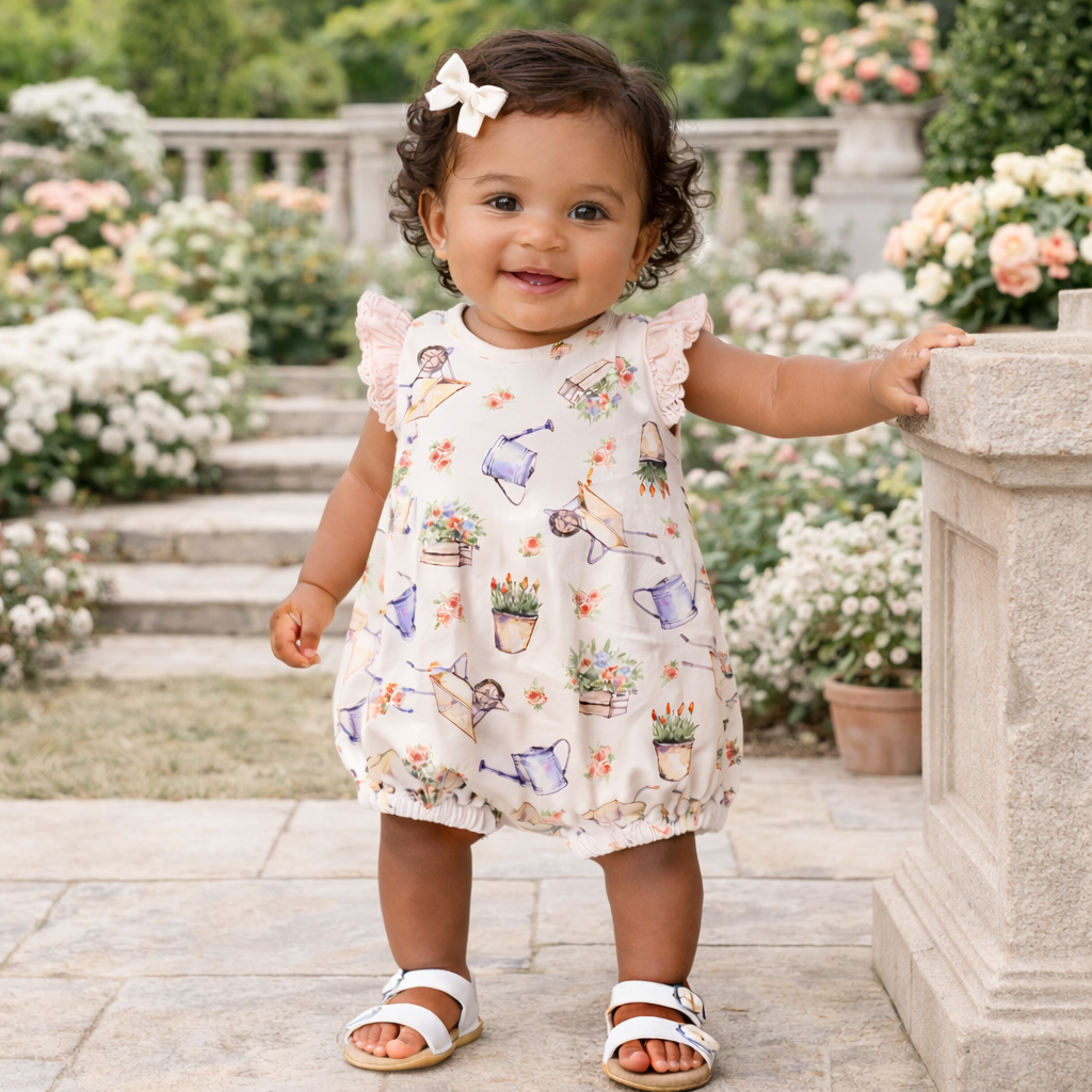 Petal Patch Baby Girl Romper – Bamboo One-Piece with Eyelet Tesa Babe 
