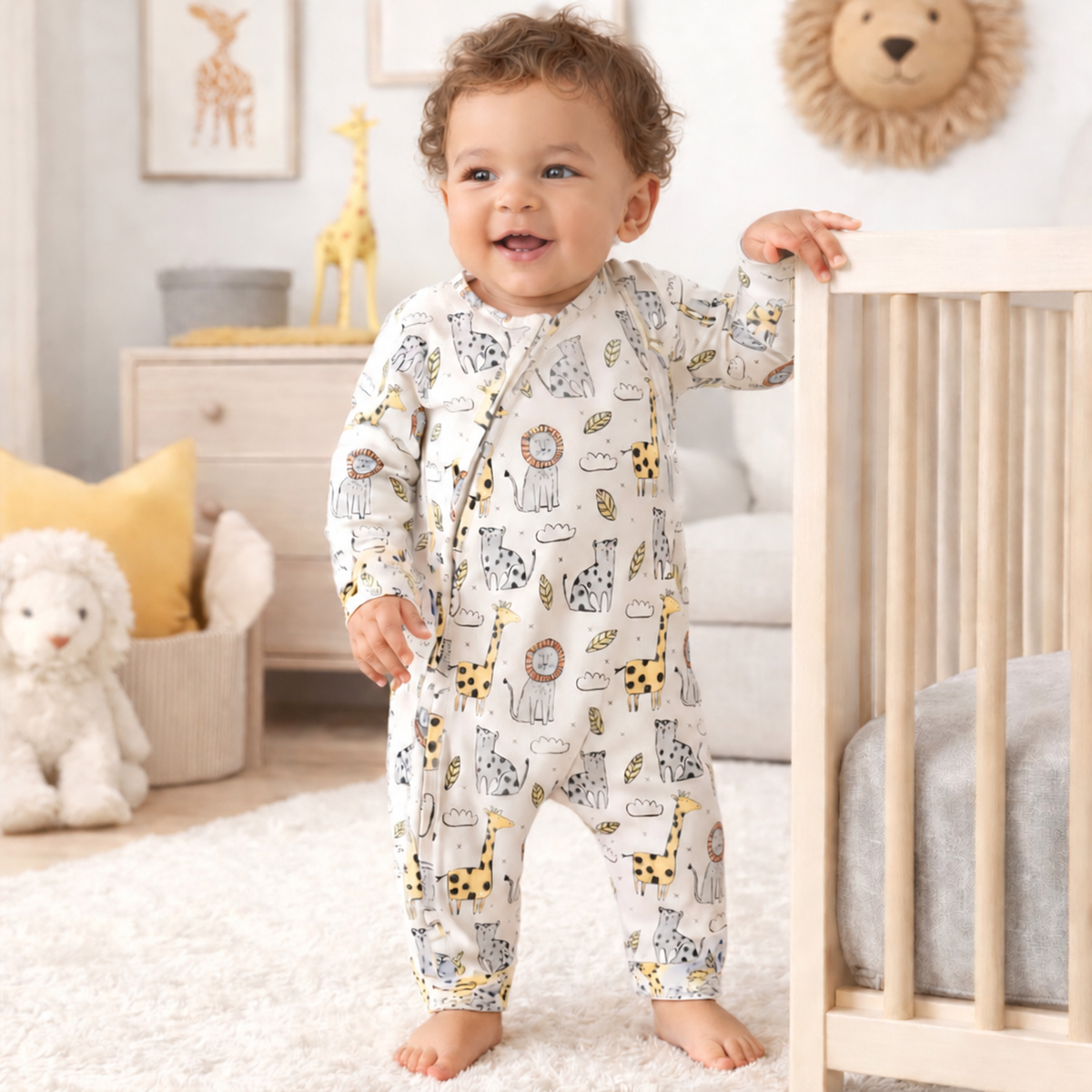 Safari Snuggles Zipper Romper - Bamboo Baby Outfit by Tesa Babe