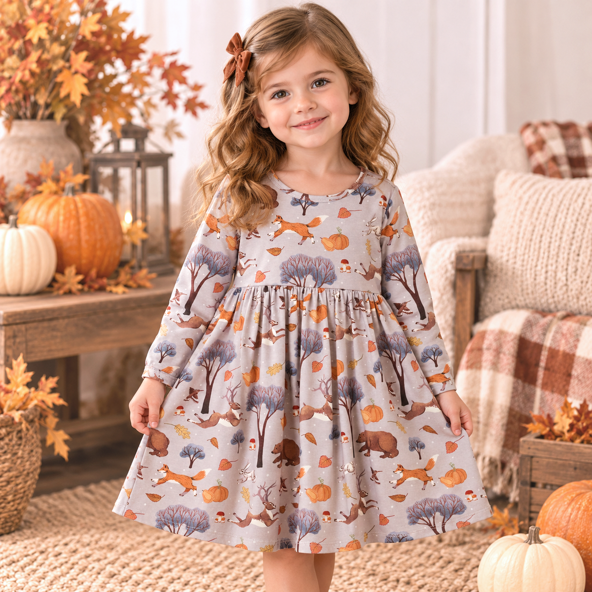 Forest Frolic Twirl Dress - Bamboo Fall Girls Outfit by Tesa Babe
