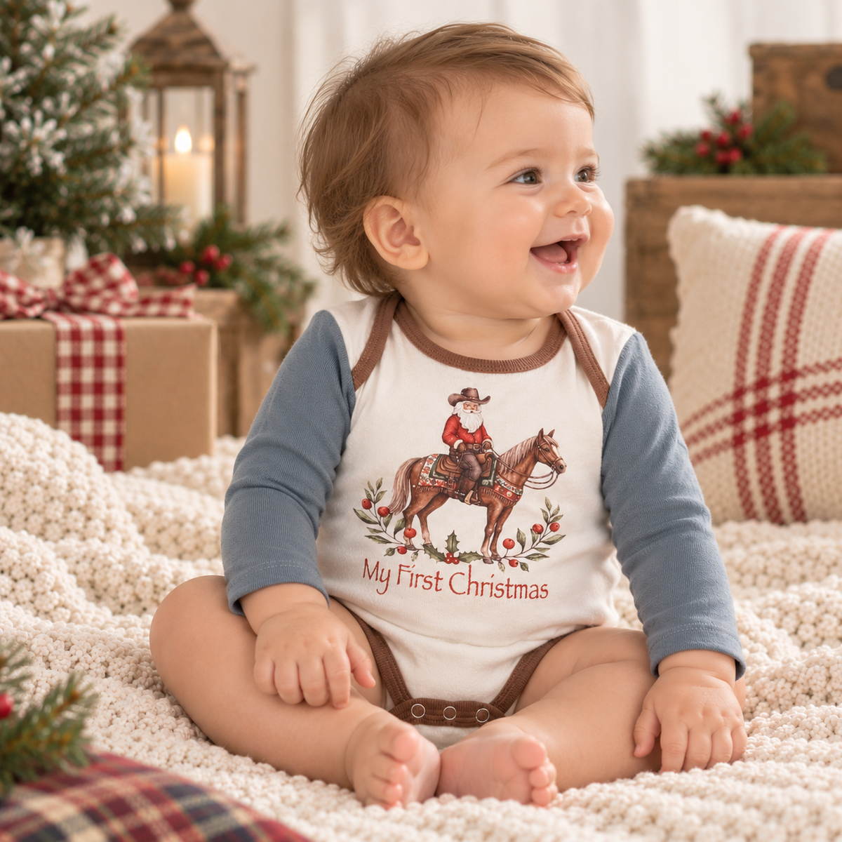 My First Christmas Cowboy Baby Bodysuit - Cotton Rib by Tesa Babe