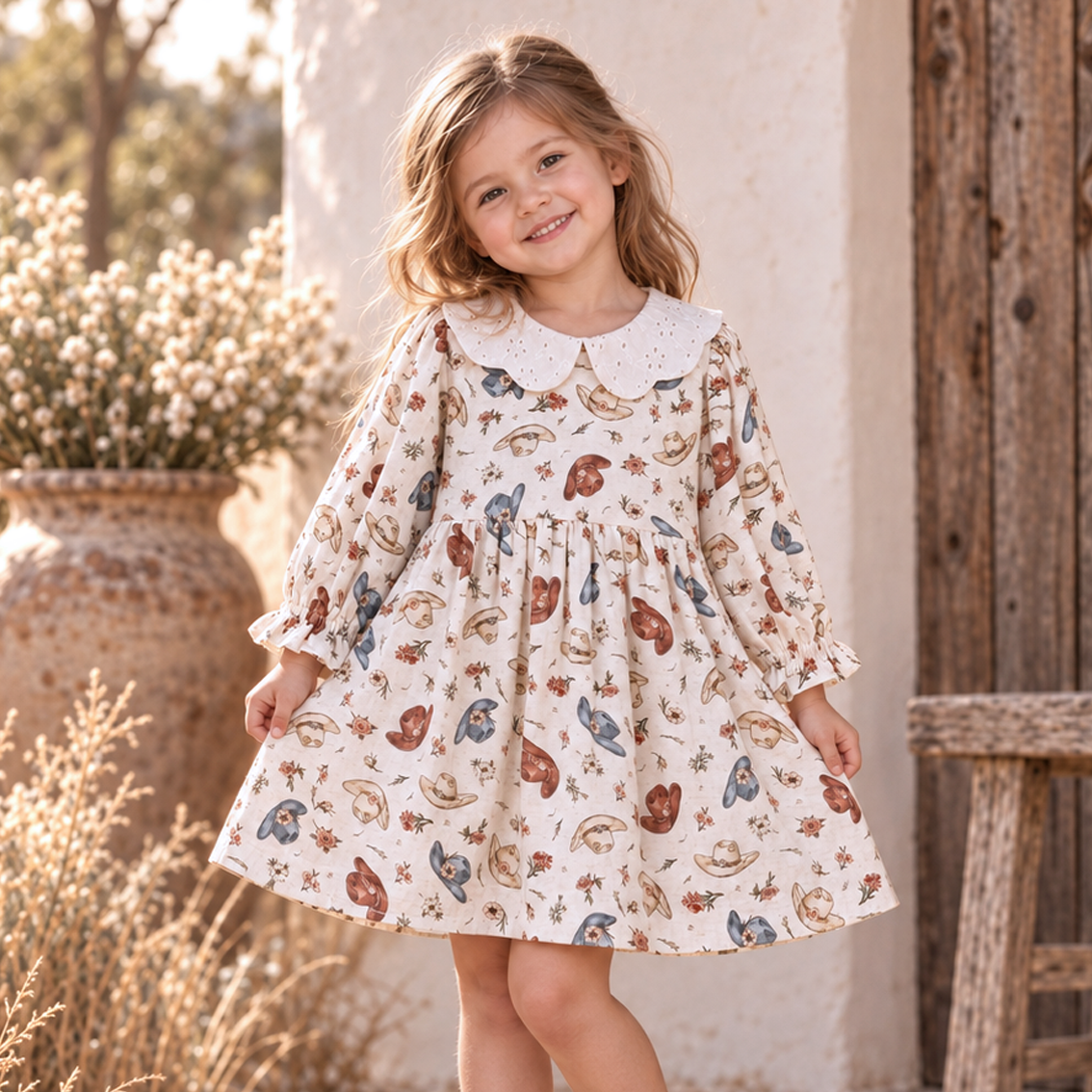 Larkspur Prairie Linen Western Dress With Eyelet Collar by Tesa Babe