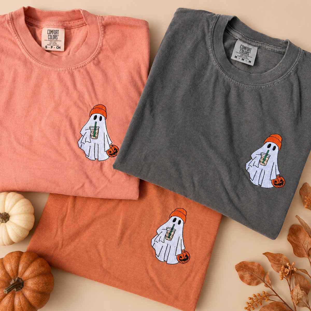 Cotton Embroidered Iced Coffee Ghost Tee by Little Joy Co.