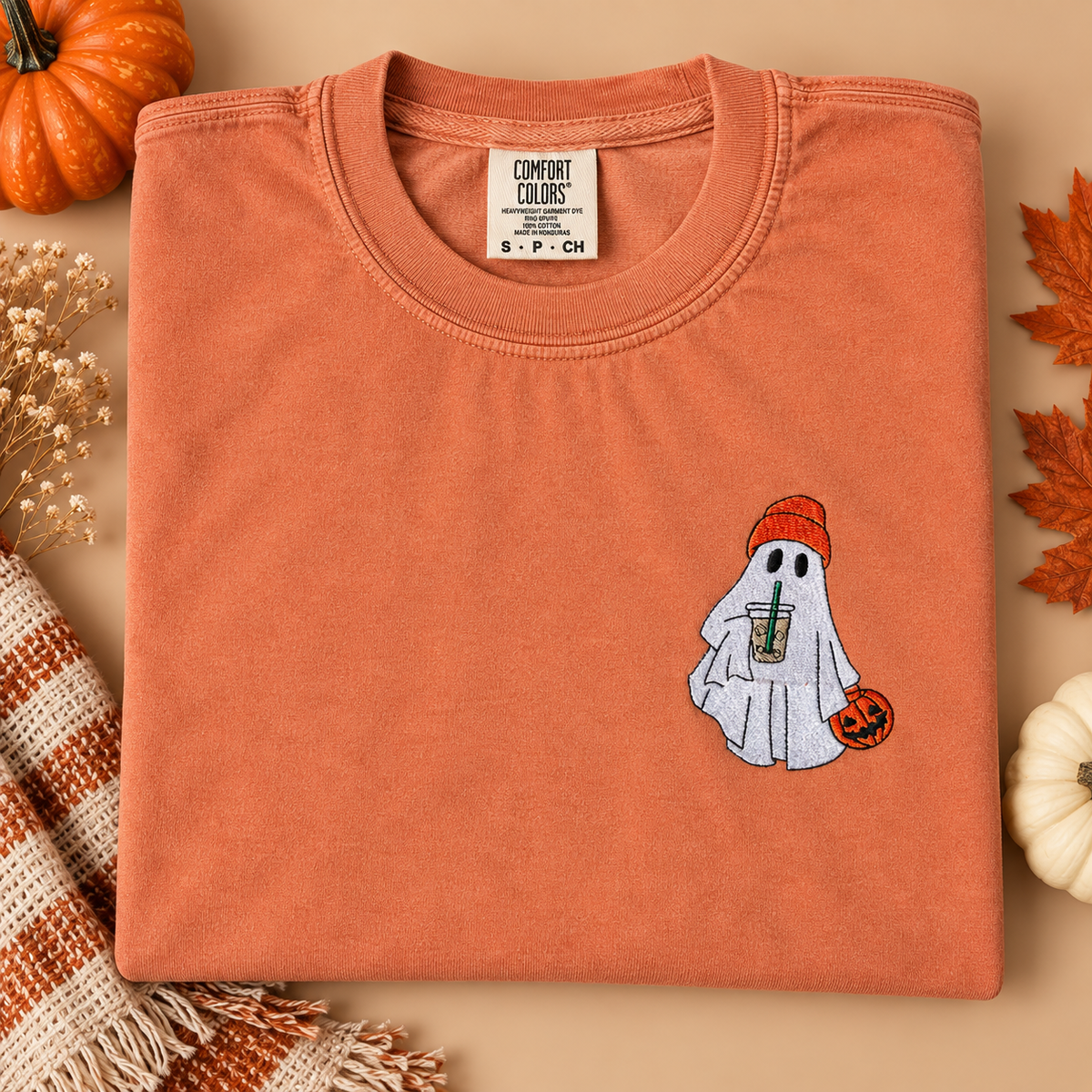 Cotton Embroidered Iced Coffee Ghost Tee by Little Joy Co.