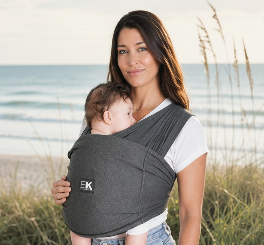 Baby K'tan Active baby carrier in heather black, a slip-on double-loop wrap with matching sash for holding baby close.