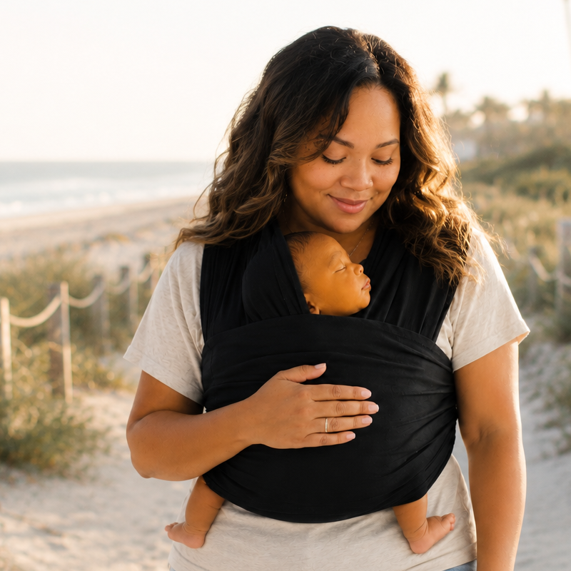 Black Baby K'tan Breeze baby carrier wrap with double-loop mesh and jersey fabric