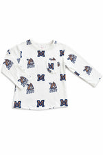 Montana State University White Bobcat L/S Ruffle Pocket Tee by Mila & Rose ®