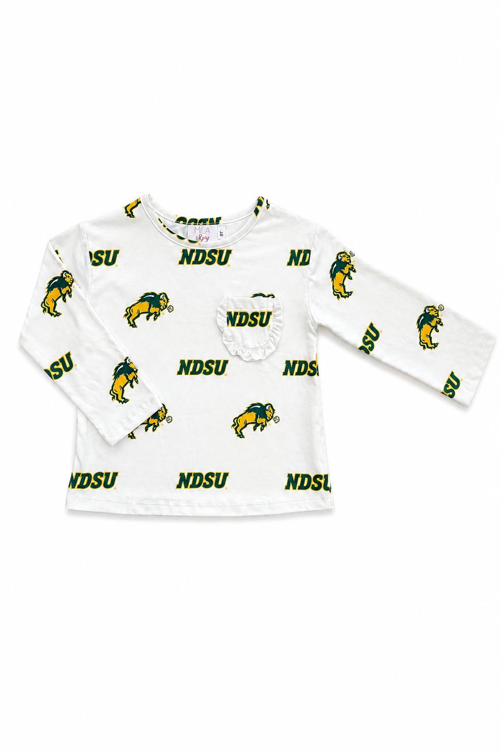 North Dakota State University White Bison L/S Ruffle Pocket Tee by Mila & Rose ®