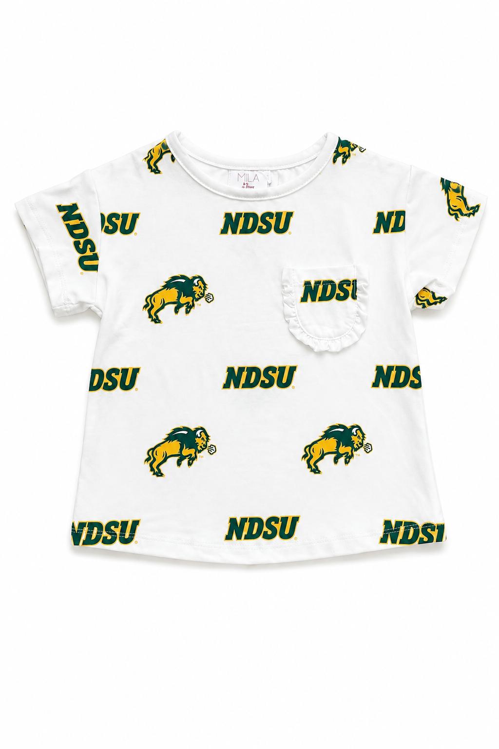 North Dakota State University White Bison Ruffle Pocket Tee by Mila & Rose ®
