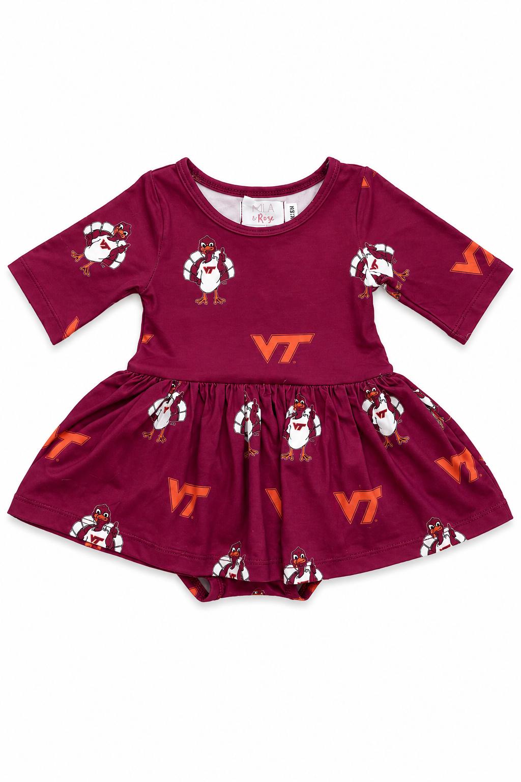 Virginia Tech Maroon Hokie 3/4 Sleeve Twirl Bodysuit by Mila & Rose ®