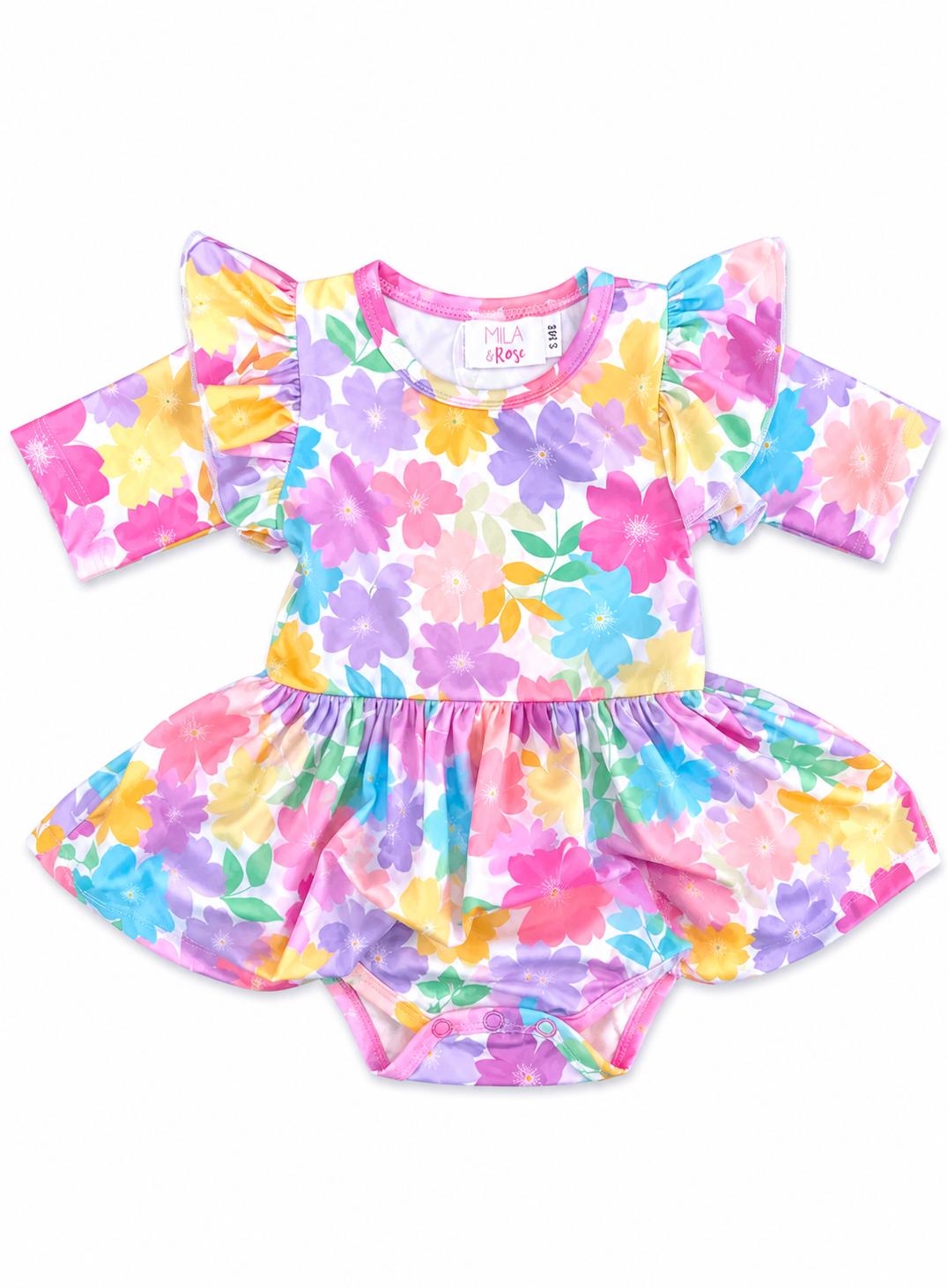 Colorful Carnations 3/4 Sleeve Flutter Twirl Bodysuit by Mila & Rose ®
