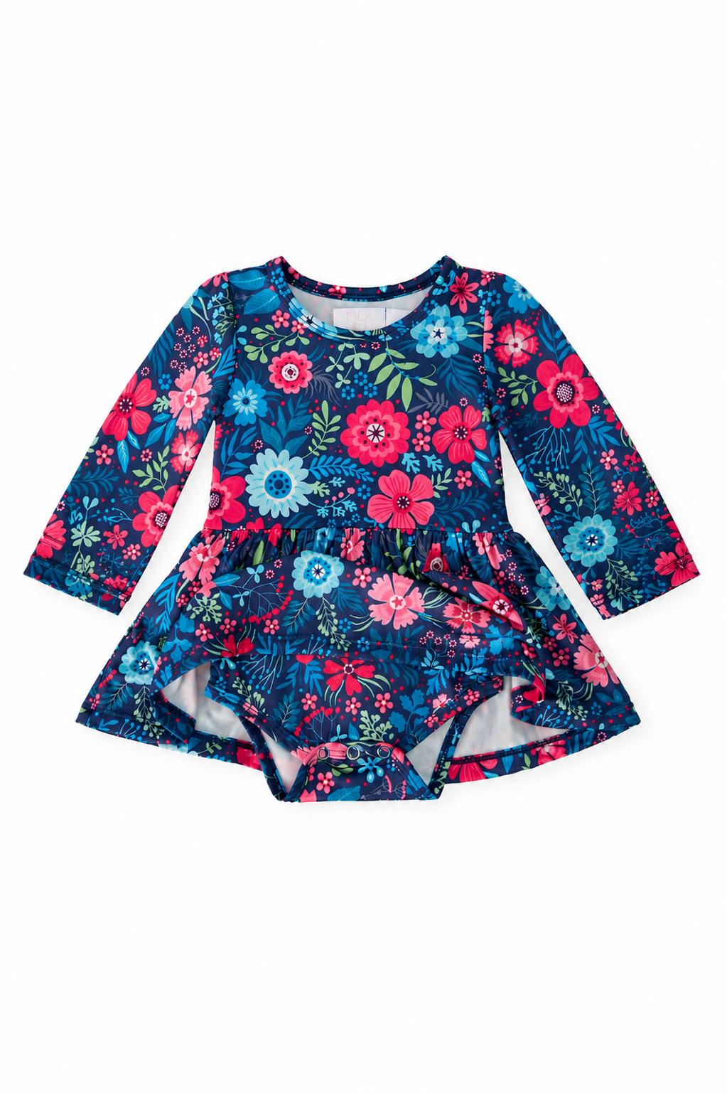 Polyester/Spandex Long Sleeve Twirl Bodysuit, Sweet Gardenia Print