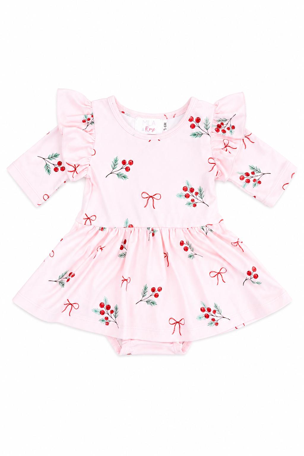 Winter Berries 3/4 Sleeve Flutter Twirl Bodysuit by Mila & Rose ®