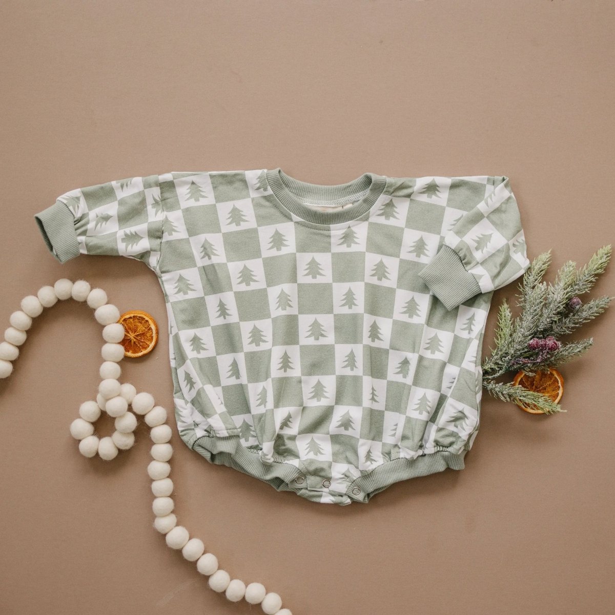 Little Joy Co. Checkered Christmas Tree Bamboo Bubble Romper - Everetts Place Boutique - 