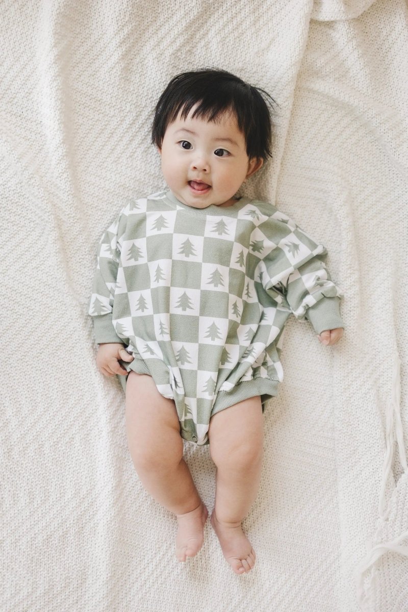 Little Joy Co. Checkered Christmas Tree Bamboo Bubble Romper - Everetts Place Boutique - 