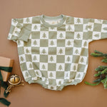 Little Joy Co. Checkered Christmas Tree Sweatshirt Romper - Everetts Place Boutique - 
