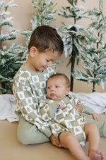 Little Joy Co. Checkered Christmas Tree Sweatshirt Romper - Everetts Place Boutique - 