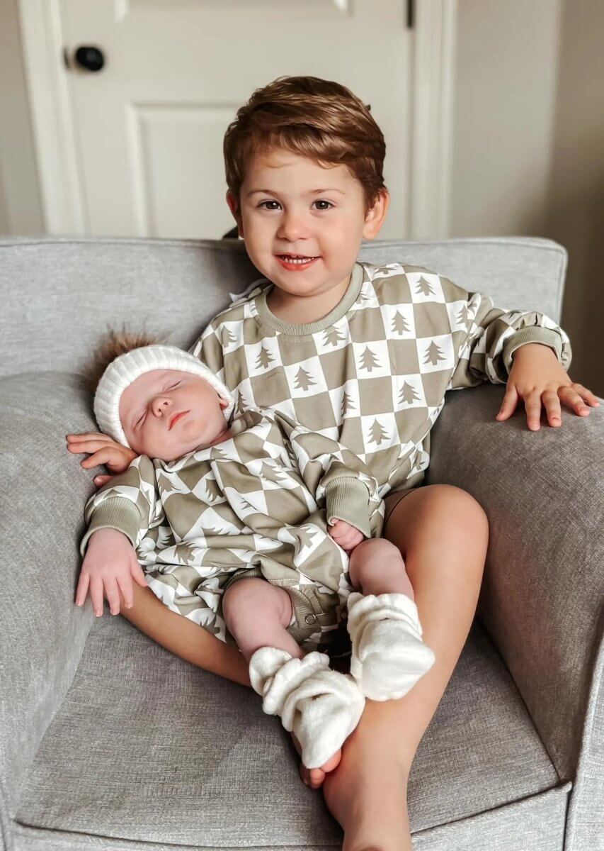 Little Joy Co. Checkered Christmas Tree Sweatshirt Romper - Everetts Place Boutique - 