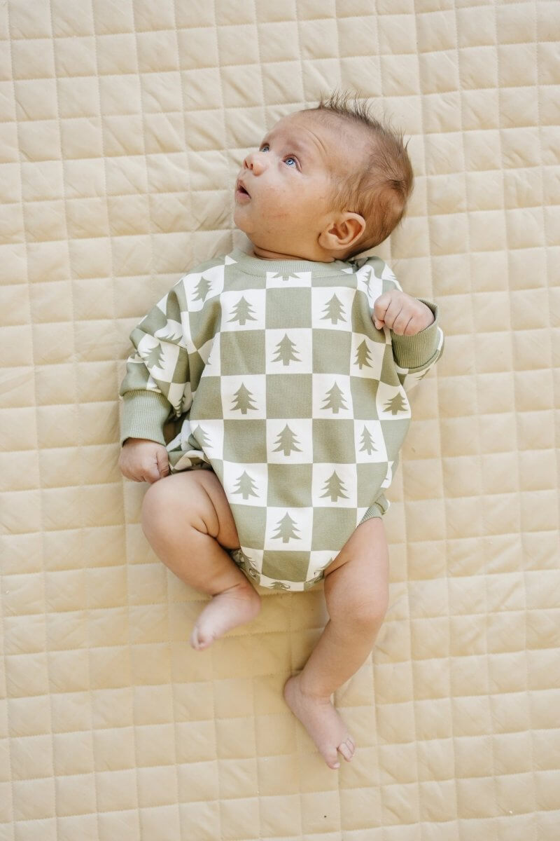 Little Joy Co. Checkered Christmas Tree Sweatshirt Romper - Everetts Place Boutique - 