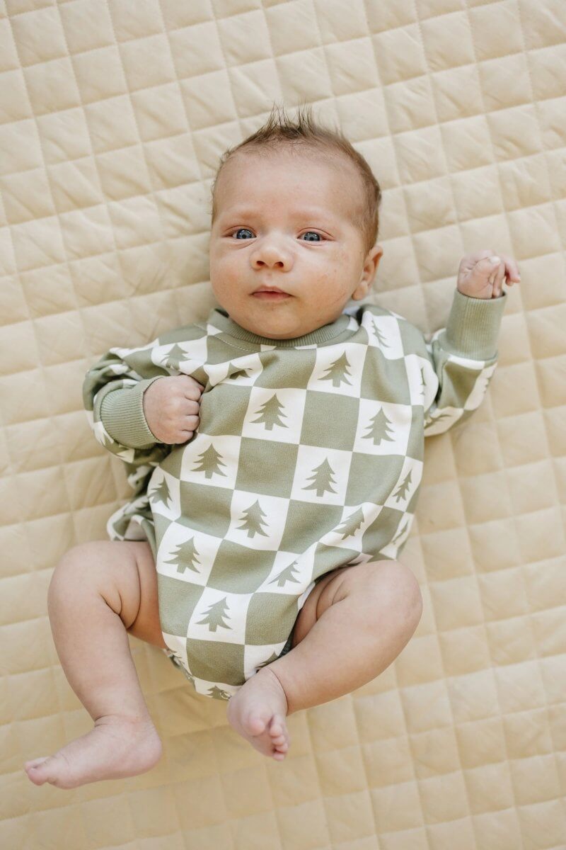 Little Joy Co. Checkered Christmas Tree Sweatshirt Romper - Everetts Place Boutique - 