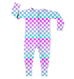 Checkered Little Lady Musician, Bamboo Zipper Footie Miller & Co. Everetts Place Boutique