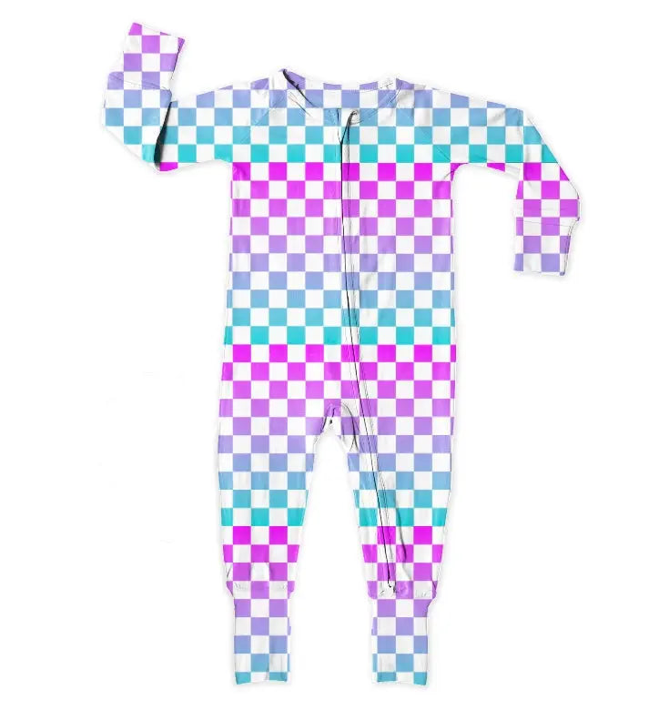 Checkered Little Lady Musician, Bamboo Zipper Footie Miller & Co. Everetts Place Boutique