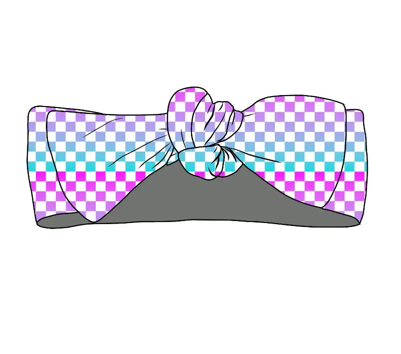 Checkered Little Lady Musician, Headband Bow Miller & Co. Everetts Place Boutique