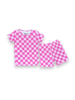 Checkered Pink Firefighter, Bamboo Two Piece Short Sleeve & Shorts Pajama Set Miller & Co. Everetts Place Boutique