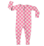 Checkered Pink Firefighter, Bamboo Zipper Footie Miller & Co. Everetts Place Boutique