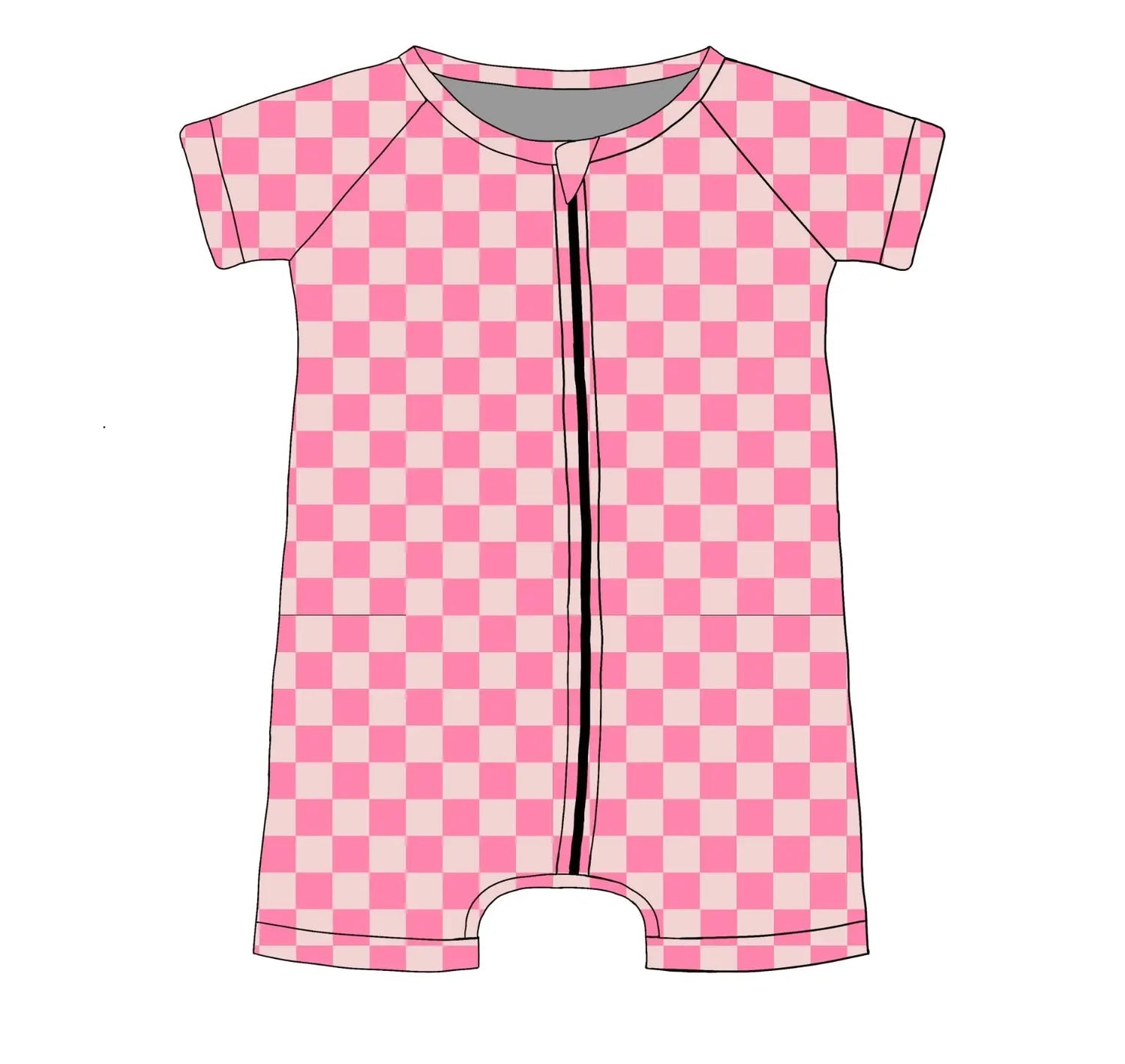 Checkered Pink Firefighter, Romper Miller & Co. Everetts Place Boutique