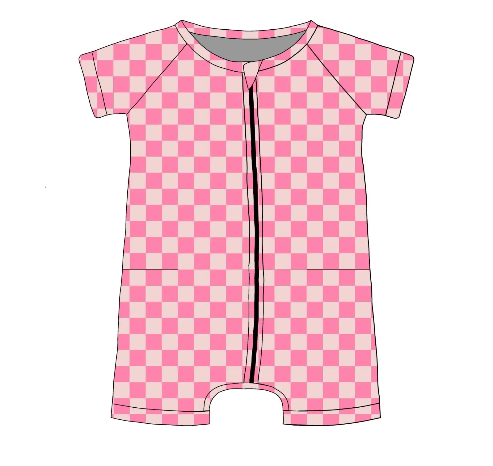 Checkered Pink Firefighter, Romper Miller & Co. Everetts Place Boutique