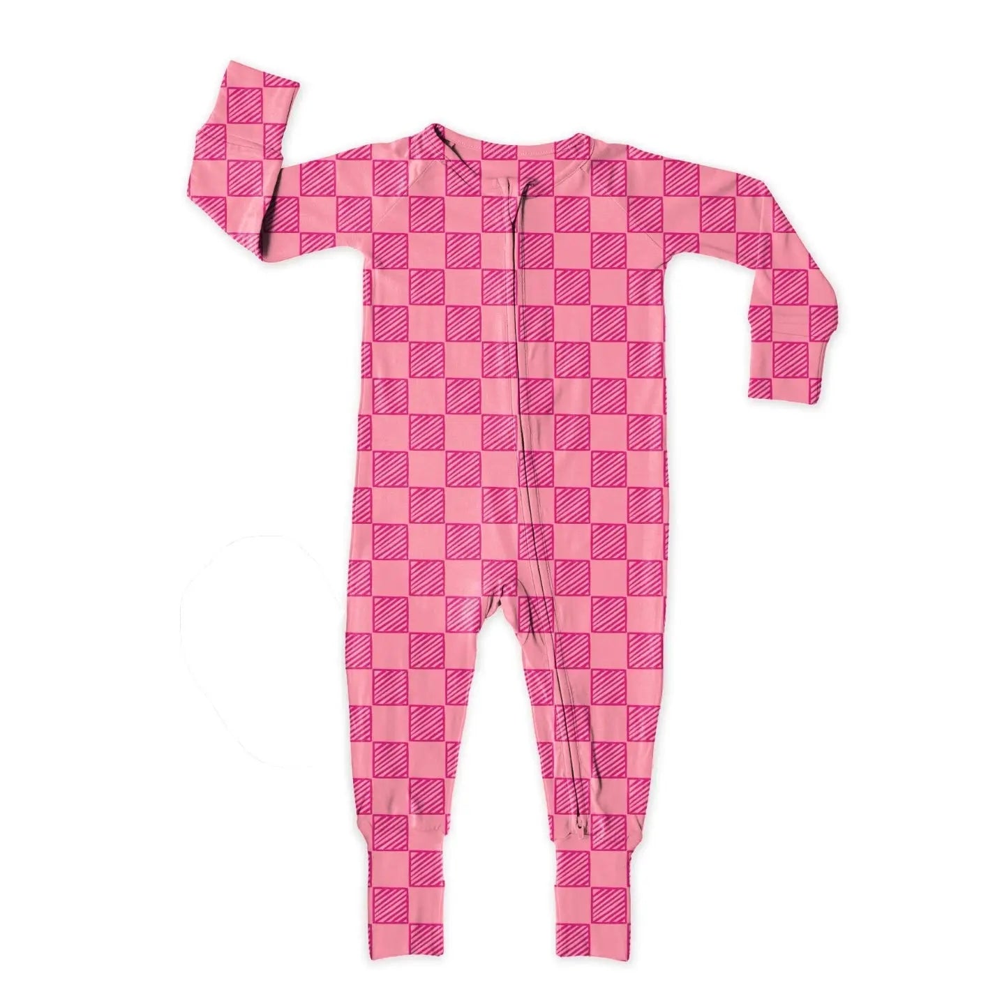 Checkered Pink Sheriff, Bamboo Zipper Footie Miller & Co. Everetts Place Boutique