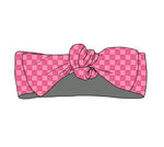 Checkered Pink Sheriff, Headband Bow Miller & Co. Everetts Place Boutique