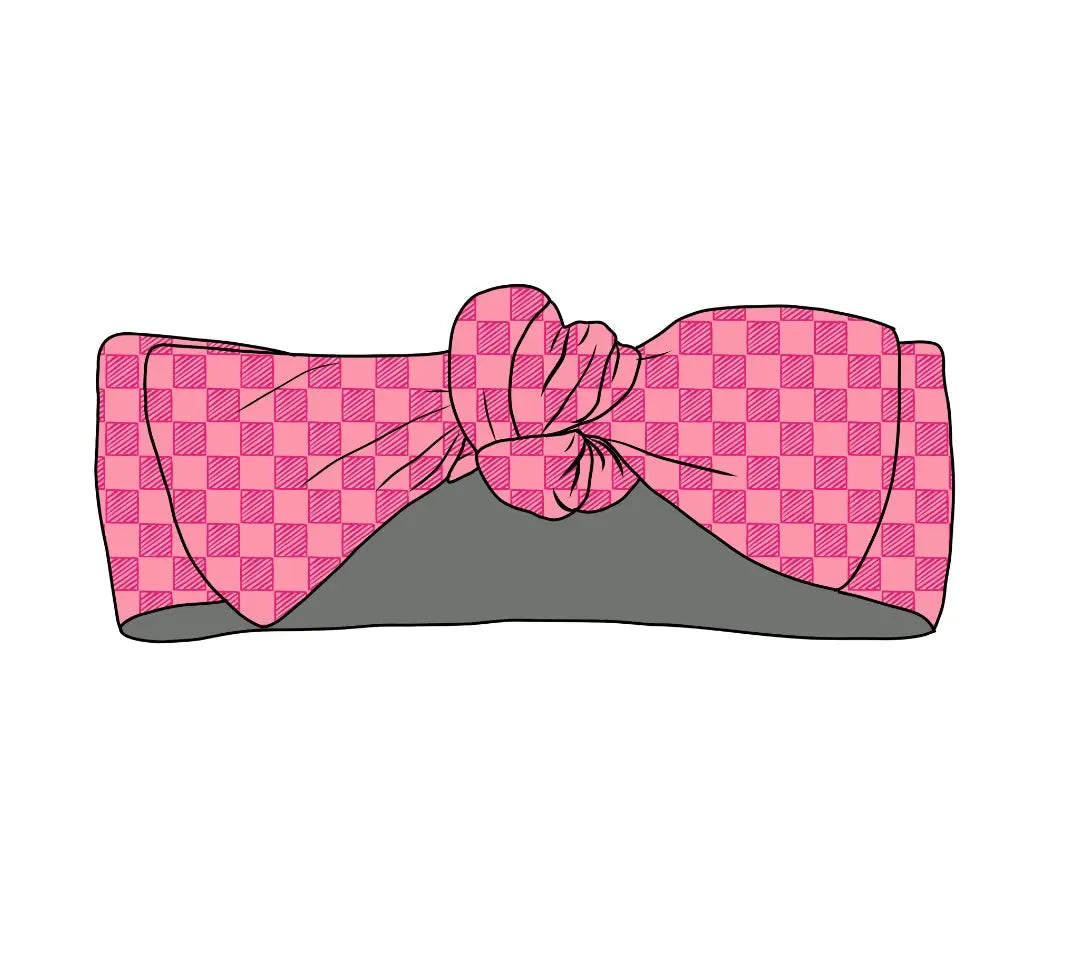 Checkered Pink Sheriff, Headband Bow Miller & Co. Everetts Place Boutique