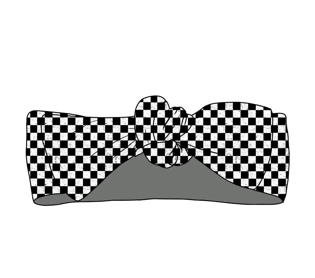Checkered Racecar, Headband Bow Miller & Co. Everetts Place Boutique