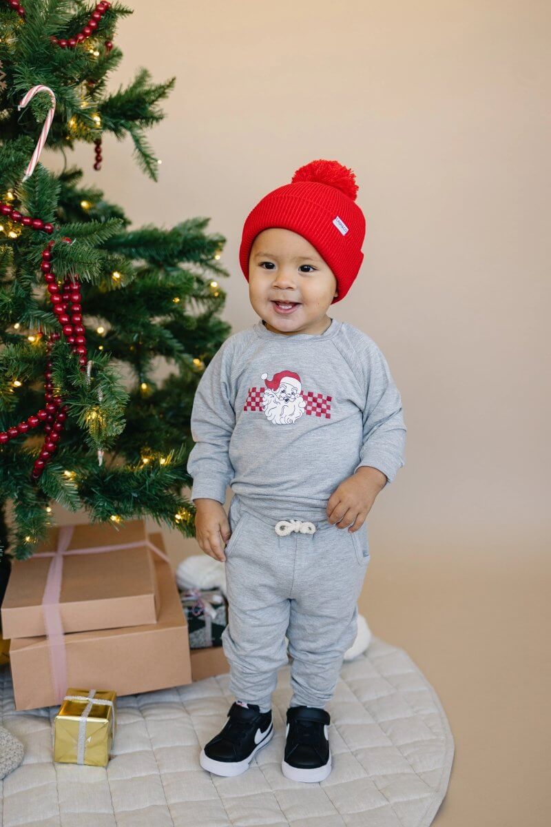 Little Joy Co. Checkered Santa Christmas Bamboo Crewneck & Jogger Set - Everetts Place Boutique - 