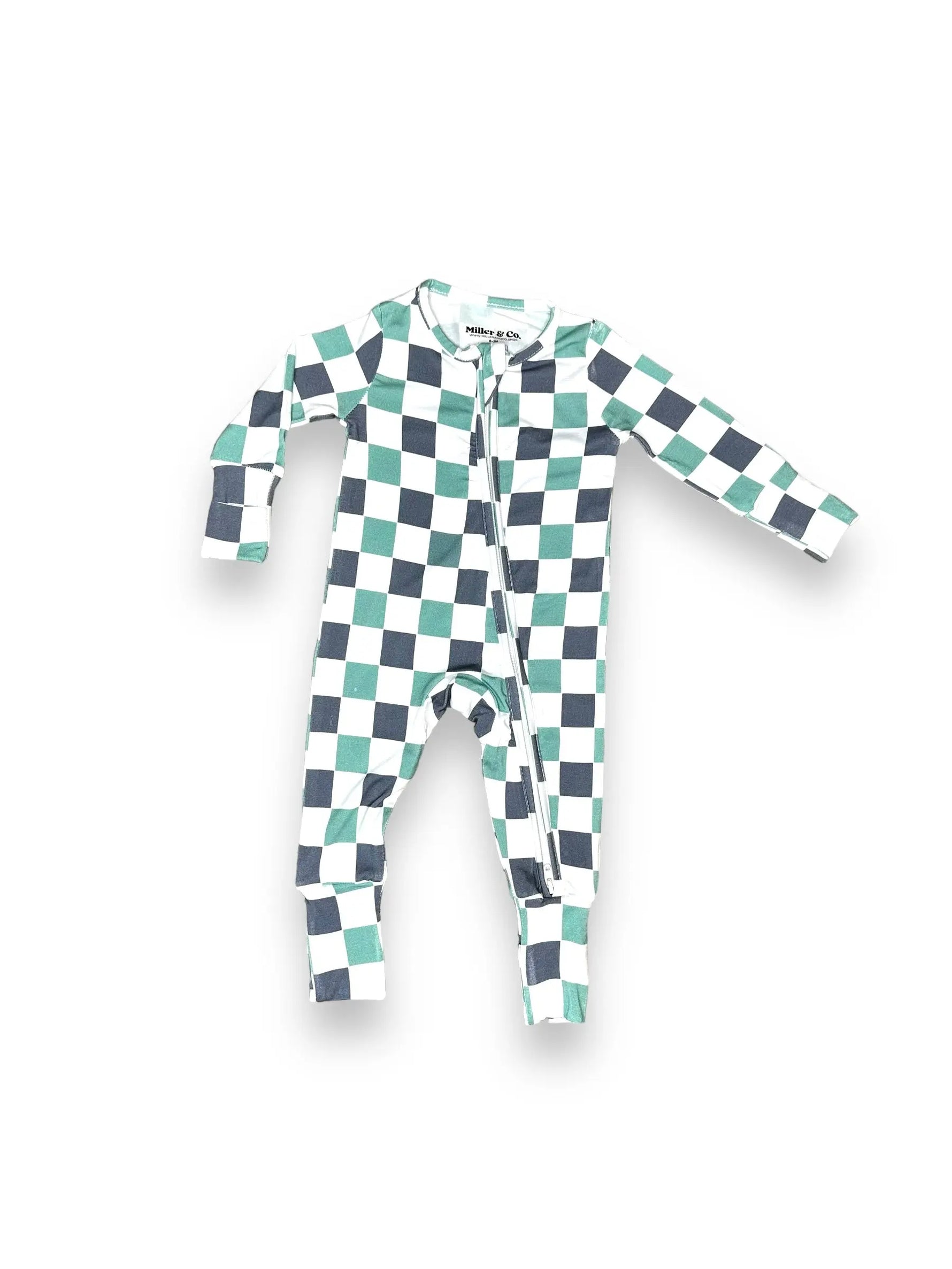 Checkered Trash Truck, Bamboo Zipper Footie Miller & Co. Everetts Place Boutique