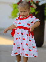 Rylee Faith Designs Cherry Bow Girls Dress with Vibrant Cherry Print and Adorable Bow Detail - Apparel & Accessories > Clothing > Baby & Toddler Clothing > Baby & Toddler Dresses Dress