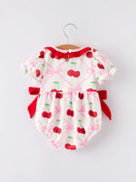 Rylee Faith Designs Cherry Bow Girls Romper Stylish and Comfortable Playwear - Apparel & Accessories > Clothing > Baby & Toddler Clothing > Baby & Toddler Outfits Romper