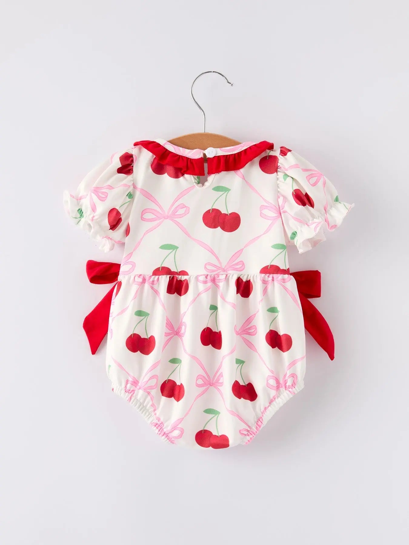 Cherry Bow Girls Romper Stylish and Comfortable Playwear Rylee Faith Designs Everetts Place: Online Boutique